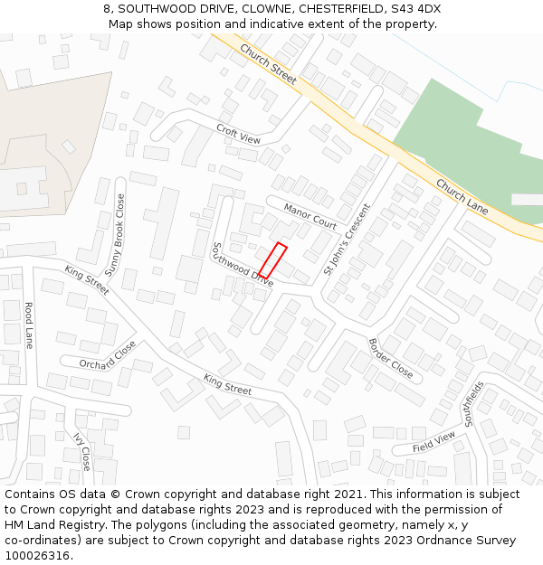 8, SOUTHWOOD DRIVE, CLOWNE, CHESTERFIELD, S43 4DX: Location map and indicative extent of plot