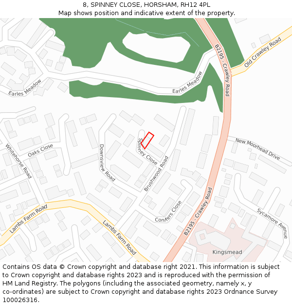 8, SPINNEY CLOSE, HORSHAM, RH12 4PL: Location map and indicative extent of plot