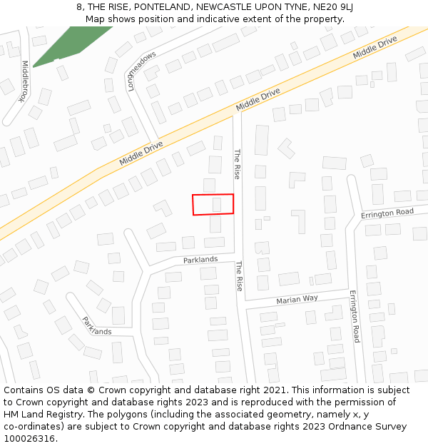 8, THE RISE, PONTELAND, NEWCASTLE UPON TYNE, NE20 9LJ: Location map and indicative extent of plot