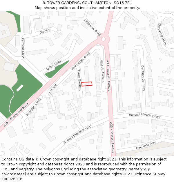 8, TOWER GARDENS, SOUTHAMPTON, SO16 7EL: Location map and indicative extent of plot