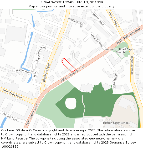 8, WALSWORTH ROAD, HITCHIN, SG4 9SP: Location map and indicative extent of plot