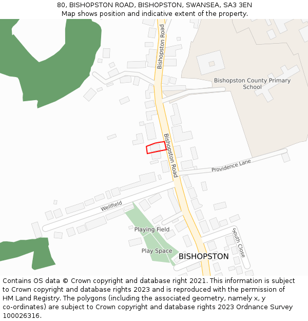 80, BISHOPSTON ROAD, BISHOPSTON, SWANSEA, SA3 3EN: Location map and indicative extent of plot