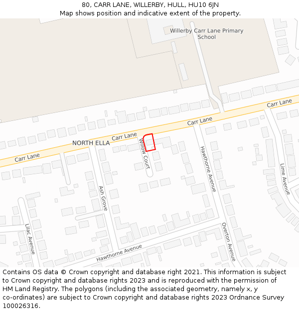 80, CARR LANE, WILLERBY, HULL, HU10 6JN: Location map and indicative extent of plot