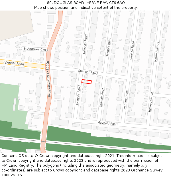 80, DOUGLAS ROAD, HERNE BAY, CT6 6AQ: Location map and indicative extent of plot