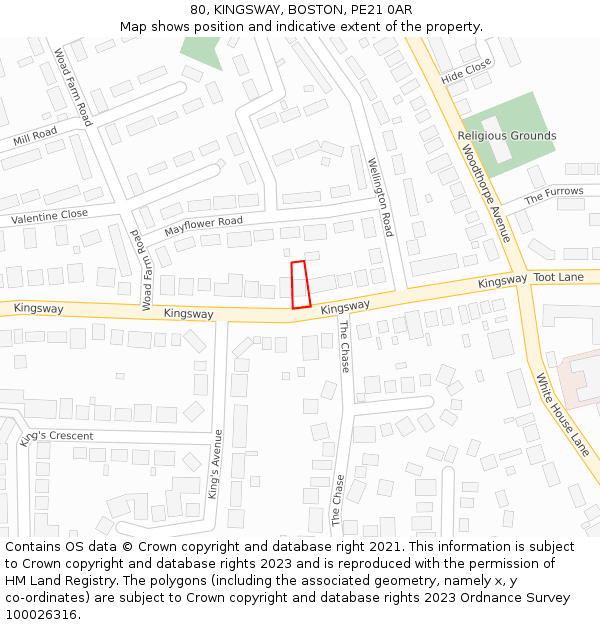 80, KINGSWAY, BOSTON, PE21 0AR: Location map and indicative extent of plot