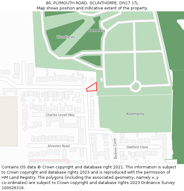 80, PLYMOUTH ROAD, SCUNTHORPE, DN17 1TL: Location map and indicative extent of plot