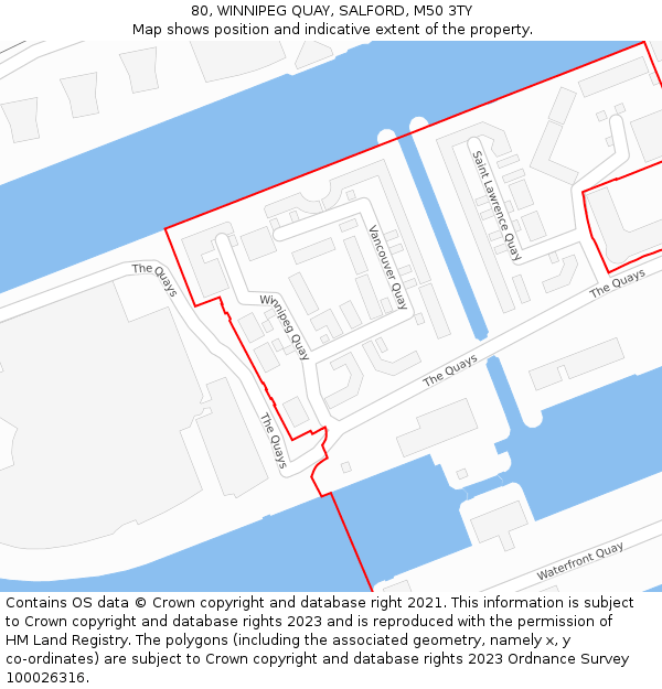 80, WINNIPEG QUAY, SALFORD, M50 3TY: Location map and indicative extent of plot