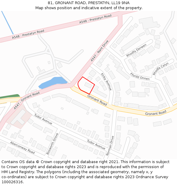 81, GRONANT ROAD, PRESTATYN, LL19 9NA: Location map and indicative extent of plot