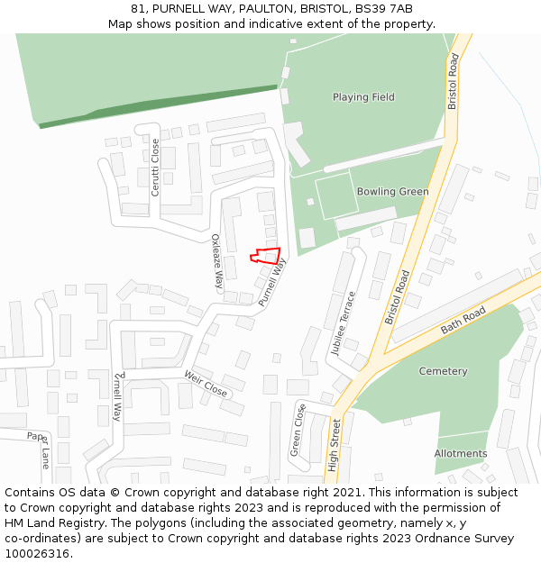 81, PURNELL WAY, PAULTON, BRISTOL, BS39 7AB: Location map and indicative extent of plot