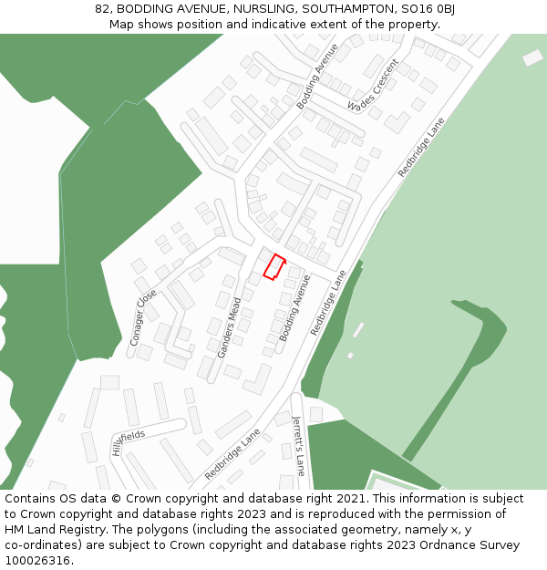 82, BODDING AVENUE, NURSLING, SOUTHAMPTON, SO16 0BJ: Location map and indicative extent of plot