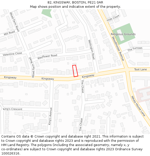 82, KINGSWAY, BOSTON, PE21 0AR: Location map and indicative extent of plot