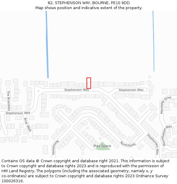 82, STEPHENSON WAY, BOURNE, PE10 9DD: Location map and indicative extent of plot