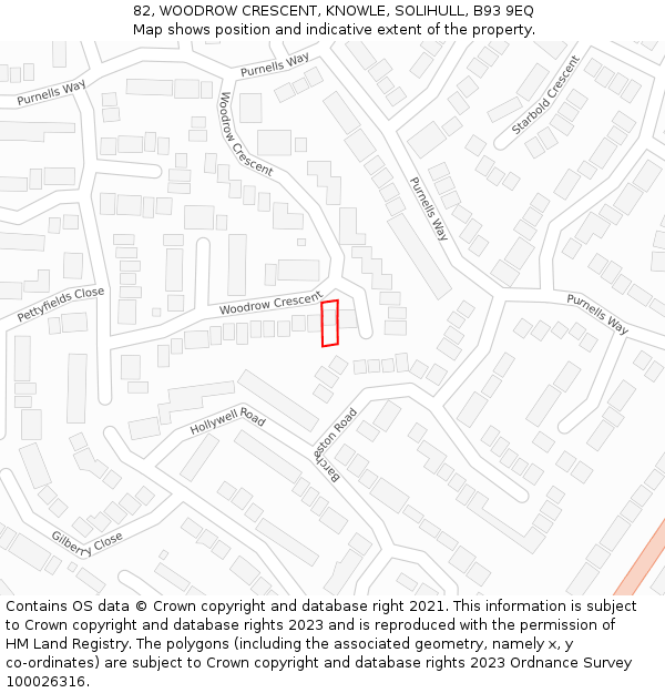 82, WOODROW CRESCENT, KNOWLE, SOLIHULL, B93 9EQ: Location map and indicative extent of plot