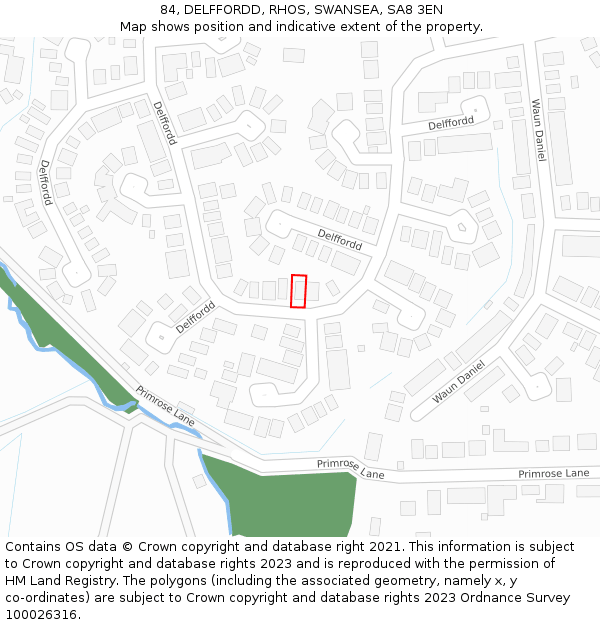 84, DELFFORDD, RHOS, SWANSEA, SA8 3EN: Location map and indicative extent of plot