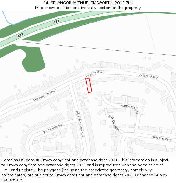 84, SELANGOR AVENUE, EMSWORTH, PO10 7LU: Location map and indicative extent of plot