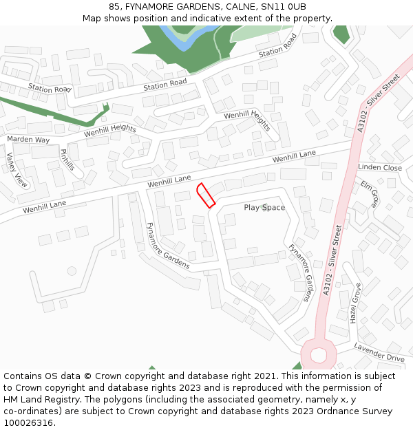 85, FYNAMORE GARDENS, CALNE, SN11 0UB: Location map and indicative extent of plot