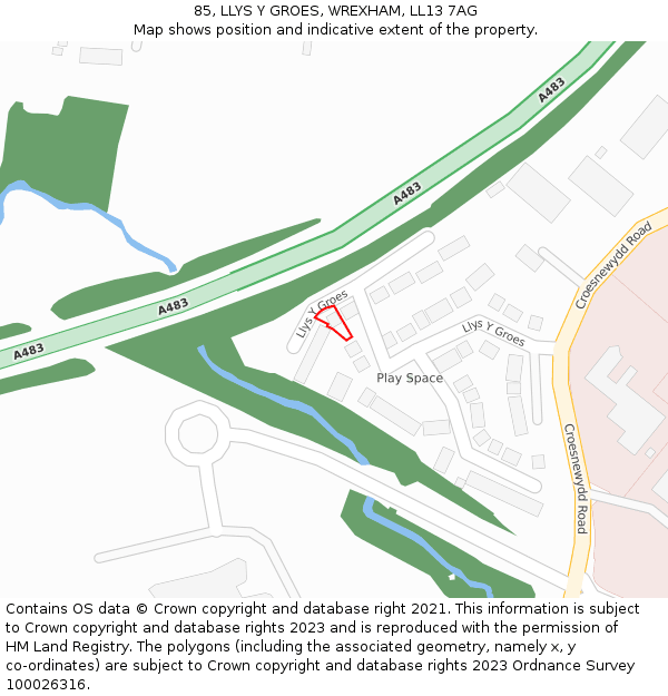 85, LLYS Y GROES, WREXHAM, LL13 7AG: Location map and indicative extent of plot