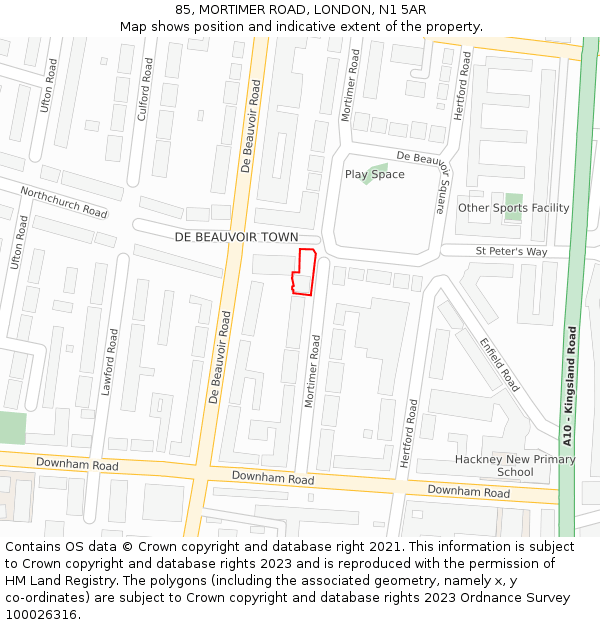 85, MORTIMER ROAD, LONDON, N1 5AR: Location map and indicative extent of plot