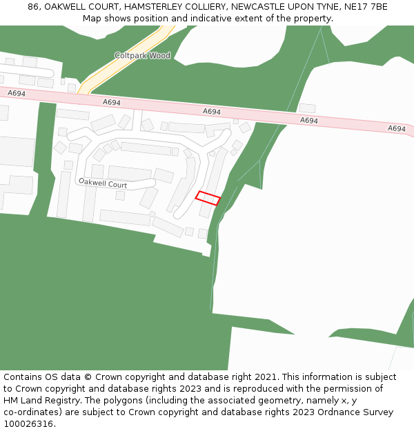 86, OAKWELL COURT, HAMSTERLEY COLLIERY, NEWCASTLE UPON TYNE, NE17 7BE: Location map and indicative extent of plot