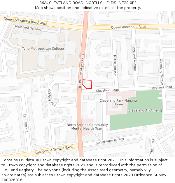 86A, CLEVELAND ROAD, NORTH SHIELDS, NE29 0PF: Location map and indicative extent of plot