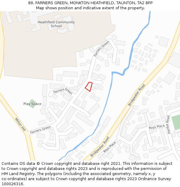 89, FARRIERS GREEN, MONKTON HEATHFIELD, TAUNTON, TA2 8PP: Location map and indicative extent of plot