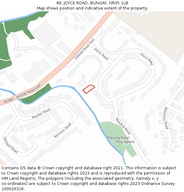 89, JOYCE ROAD, BUNGAY, NR35 1LB: Location map and indicative extent of plot