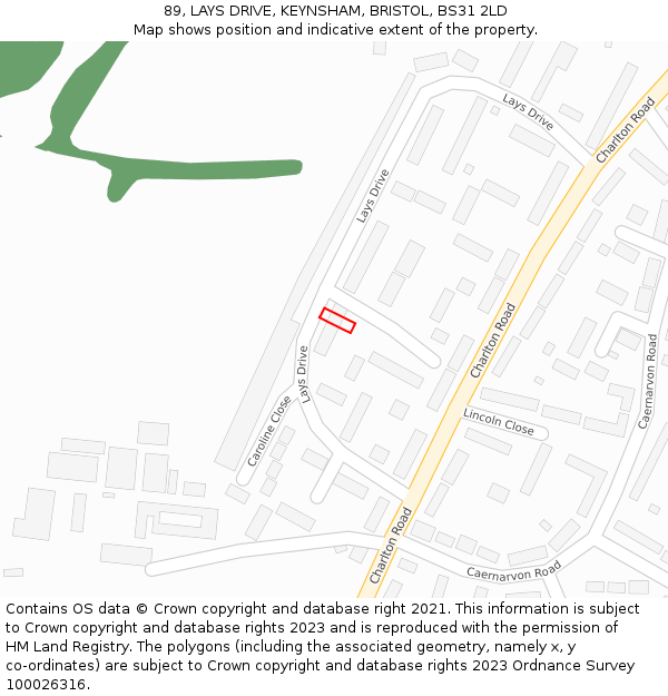 89, LAYS DRIVE, KEYNSHAM, BRISTOL, BS31 2LD: Location map and indicative extent of plot