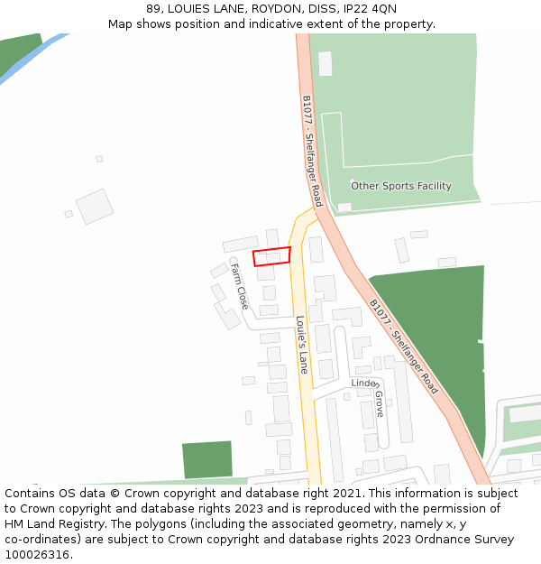 89, LOUIES LANE, ROYDON, DISS, IP22 4QN: Location map and indicative extent of plot