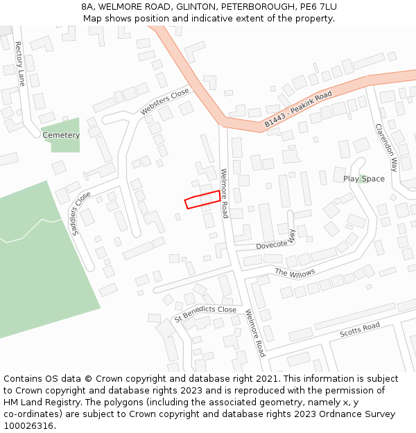 8A, WELMORE ROAD, GLINTON, PETERBOROUGH, PE6 7LU: Location map and indicative extent of plot