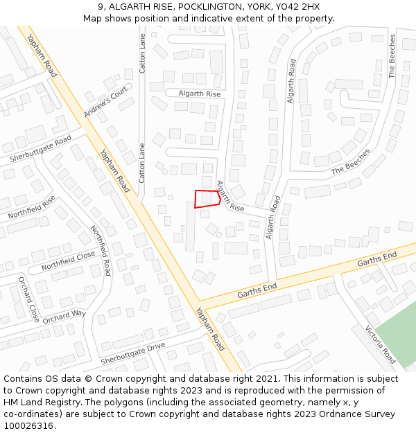 9, ALGARTH RISE, POCKLINGTON, YORK, YO42 2HX: Location map and indicative extent of plot