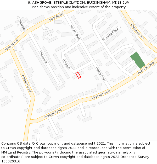 9, ASHGROVE, STEEPLE CLAYDON, BUCKINGHAM, MK18 2LW: Location map and indicative extent of plot