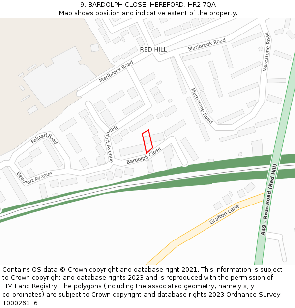 9, BARDOLPH CLOSE, HEREFORD, HR2 7QA: Location map and indicative extent of plot