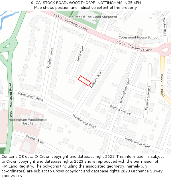 9, CALSTOCK ROAD, WOODTHORPE, NOTTINGHAM, NG5 4FH: Location map and indicative extent of plot