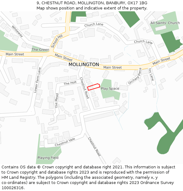 9, CHESTNUT ROAD, MOLLINGTON, BANBURY, OX17 1BG: Location map and indicative extent of plot