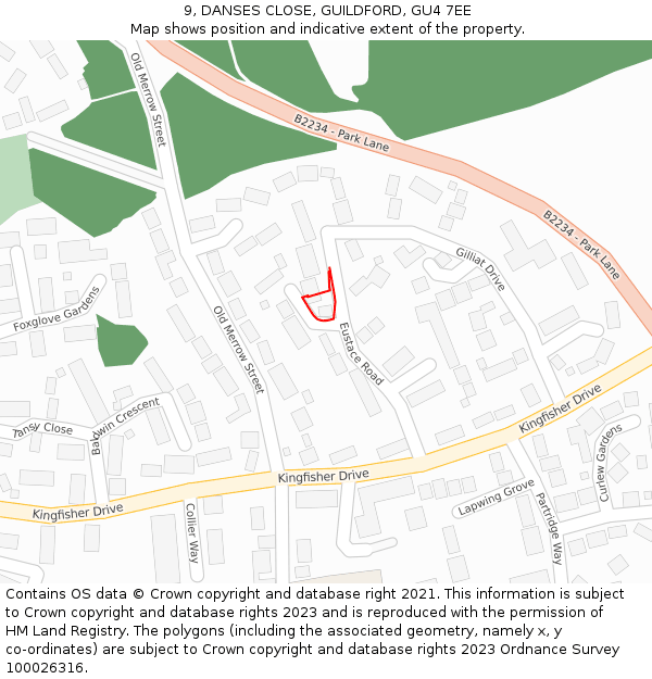 9, DANSES CLOSE, GUILDFORD, GU4 7EE: Location map and indicative extent of plot