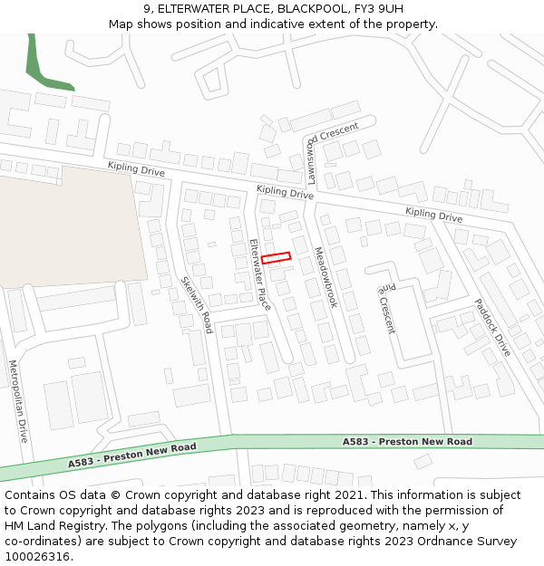 9, ELTERWATER PLACE, BLACKPOOL, FY3 9UH: Location map and indicative extent of plot