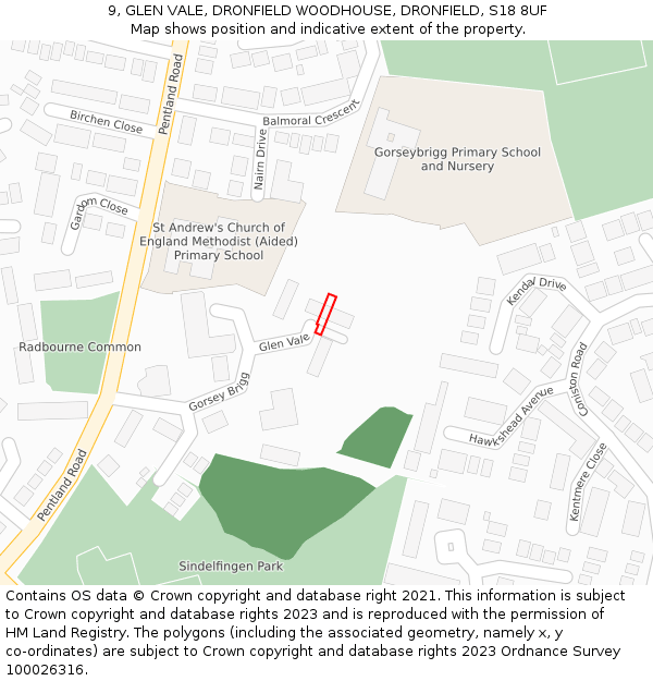 9, GLEN VALE, DRONFIELD WOODHOUSE, DRONFIELD, S18 8UF: Location map and indicative extent of plot