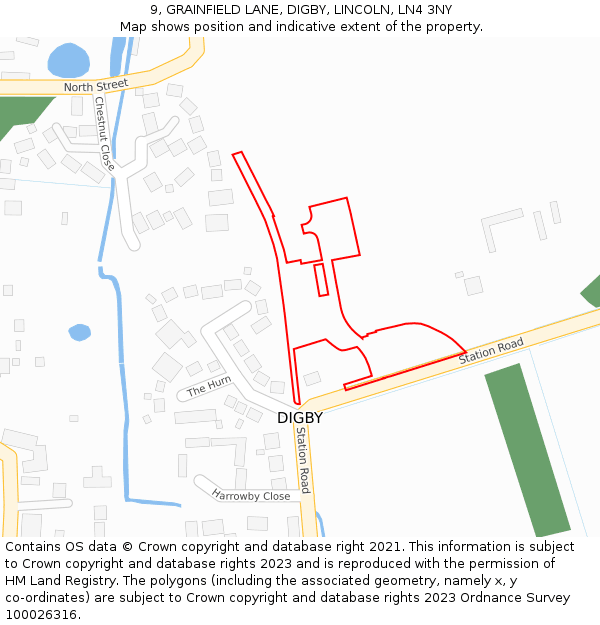 9, GRAINFIELD LANE, DIGBY, LINCOLN, LN4 3NY: Location map and indicative extent of plot