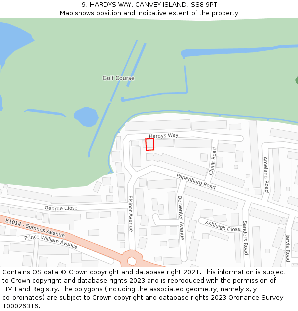 9, HARDYS WAY, CANVEY ISLAND, SS8 9PT: Location map and indicative extent of plot