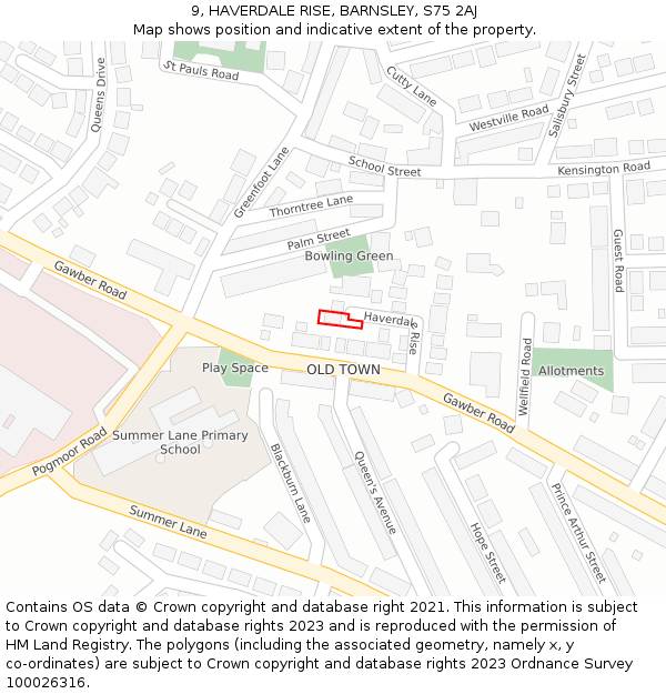 9, HAVERDALE RISE, BARNSLEY, S75 2AJ: Location map and indicative extent of plot