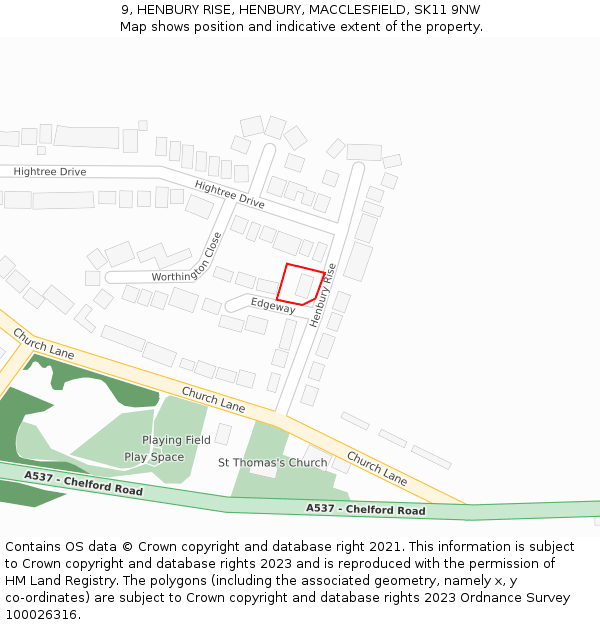 9, HENBURY RISE, HENBURY, MACCLESFIELD, SK11 9NW: Location map and indicative extent of plot