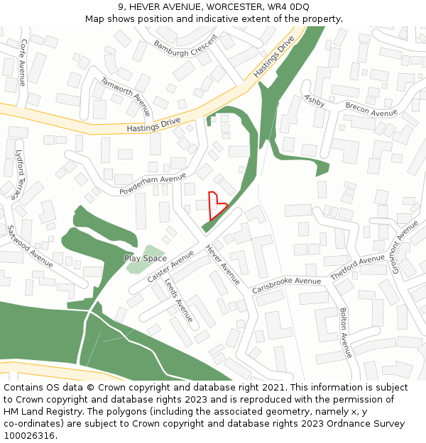 9, HEVER AVENUE, WORCESTER, WR4 0DQ: Location map and indicative extent of plot