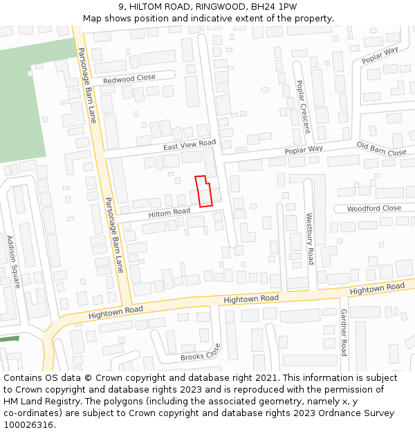 9, HILTOM ROAD, RINGWOOD, BH24 1PW: Location map and indicative extent of plot