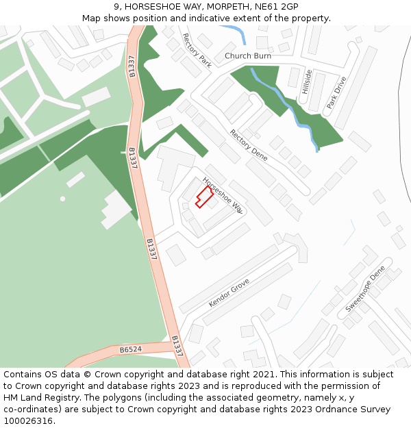 9, HORSESHOE WAY, MORPETH, NE61 2GP: Location map and indicative extent of plot