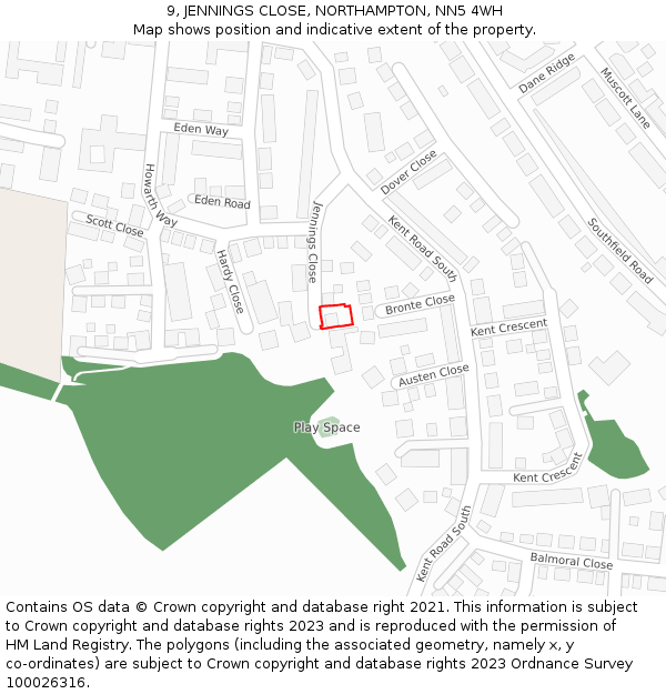 9, JENNINGS CLOSE, NORTHAMPTON, NN5 4WH: Location map and indicative extent of plot