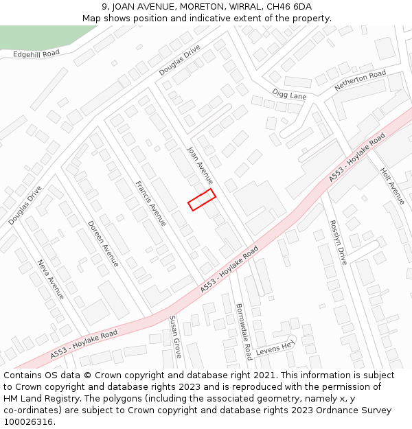 9, JOAN AVENUE, MORETON, WIRRAL, CH46 6DA: Location map and indicative extent of plot