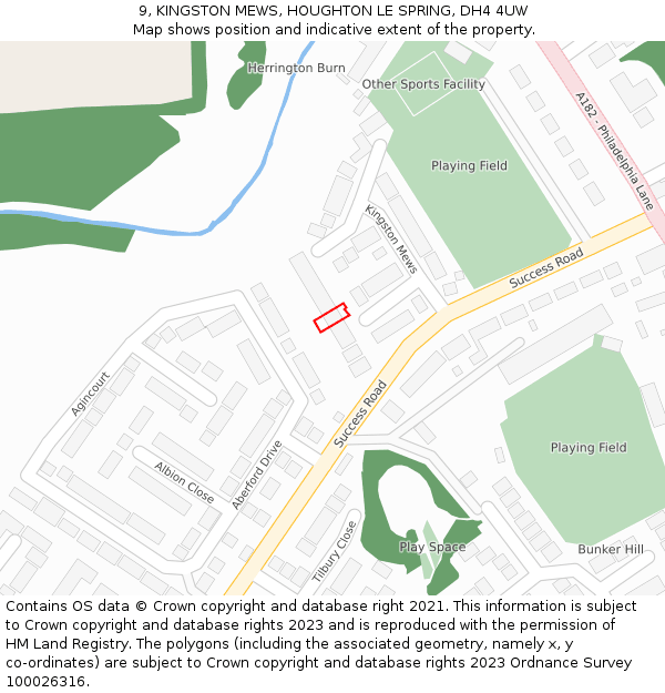 9, KINGSTON MEWS, HOUGHTON LE SPRING, DH4 4UW: Location map and indicative extent of plot