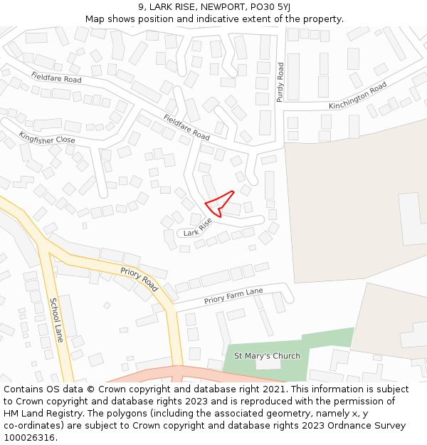 9, LARK RISE, NEWPORT, PO30 5YJ: Location map and indicative extent of plot