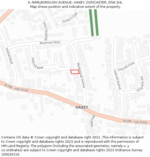 9, MARLBOROUGH AVENUE, HAXEY, DONCASTER, DN9 2HL: Location map and indicative extent of plot