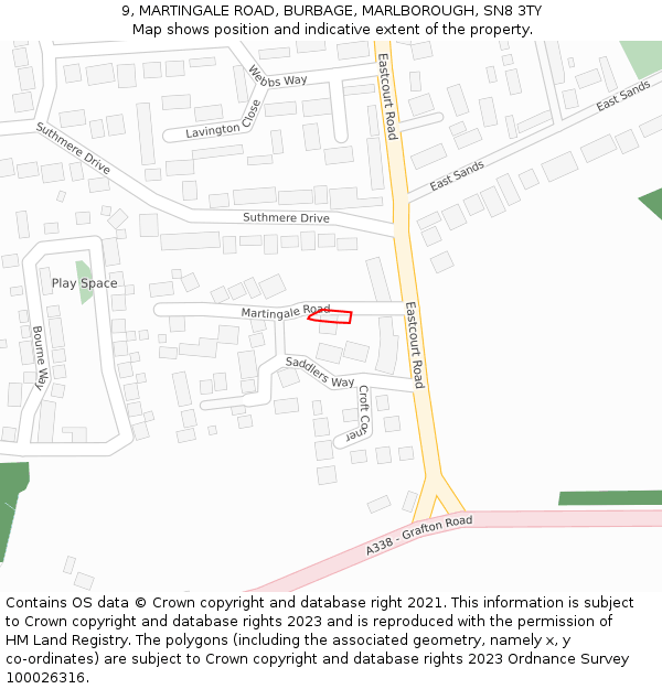 9, MARTINGALE ROAD, BURBAGE, MARLBOROUGH, SN8 3TY: Location map and indicative extent of plot